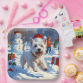 雪の中走でクリスマス帽子とウェスティーの帽子 ペーパープレート (パーティー)