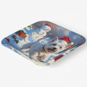 雪の中走でクリスマス帽子とウェスティーの帽子 ペーパープレート (傾斜あり)