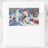 雪の中走でクリスマス帽子とウェスティーの帽子 長方形シール (バッグ)