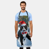 雪の中走のタキシード猫の帽子 エプロン (着用した状態)