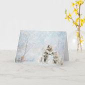 雪の中、かわいい森林の動物たちがコヨーテに集まる カード (黄色い花)