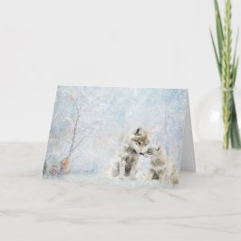 雪の中、かわいい森林の動物たちがコヨーテに集まる カード