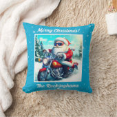 雪の中、バイクに乗ったサンタ クッション (ブランケット)