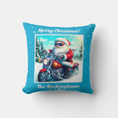 雪の中、バイクに乗ったサンタ クッション (正面)