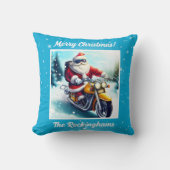 雪の中、バイクに乗ったサンタ クッション (正面)