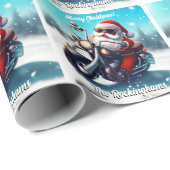 雪の中、バイクに乗ったサンタ ラッピングペーパー (ロールコーナー)