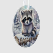雪の丸太のアライグマとオーナメントボール オーナメント (正面)
