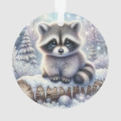 雪の丸太のアライグマとオーナメントボール オーナメント (裏面)
