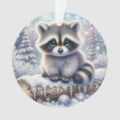 雪の丸太のアライグマとオーナメントボール オーナメント (正面)