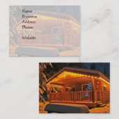 雪の丸太小屋の美しいクリスマスの照明 名刺 (正面/裏面)