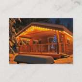 雪の丸太小屋の美しいクリスマスの照明 名刺 (裏面)