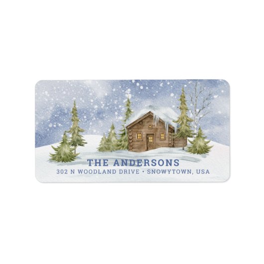 雪の丸太小屋ラベル ラベル (正面)