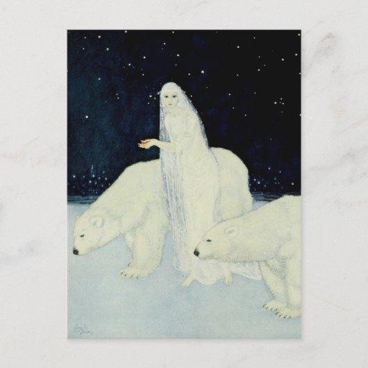 雪の乙女が集まる壊れたハート ポストカード (正面)