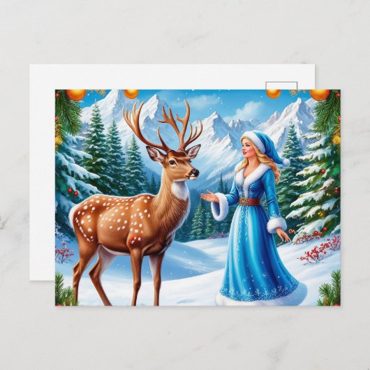 雪の乙女魅惑的な冬のシーン シーズンポストカード (正面/裏面)
