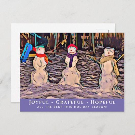 雪の人々うれしくて感謝の希望に満ちたクリスマスはがき ポストカード (正面/裏面)