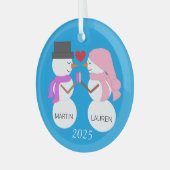 雪の人を愛で彩る ガラスオーナメント (正面左)