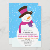 雪の人冬のワンダーランドの女の子の誕生日招待状 招待状 (正面/裏面)