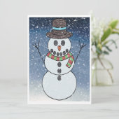 雪の人形の背景付き - グリーティングカード シーズンカード (スタンド正面)