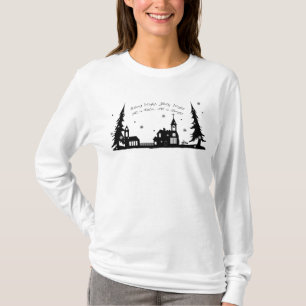 雪の以外肩の上の静かな夜教会 Tシャツ