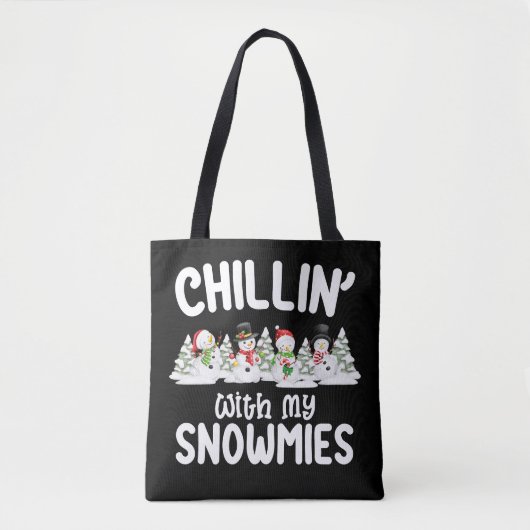 雪の仲間とくつろぐ雪だるまクリスマス トートバッグ (正面)