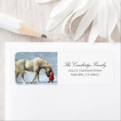 雪の休日に馬を率いる子供 ラベル (インサイチュ)