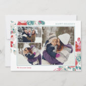 雪の休日の緑の赤いフローラ3枚 シーズンカード (正面)