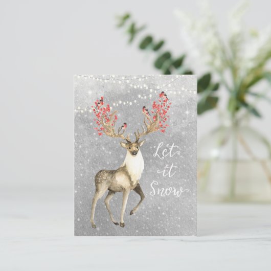 雪の休日クリスマス鹿のステーキ葉書 シーズンポストカード (スタンド正面)