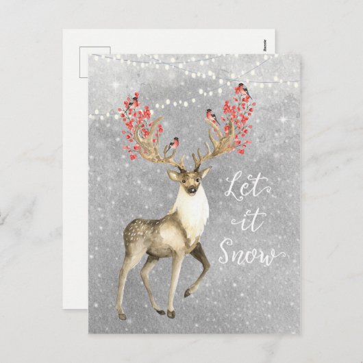 雪の休日クリスマス鹿のステーキ葉書 シーズンポストカード (正面/裏面)