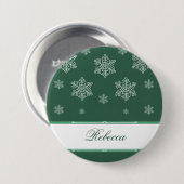 雪の休日ボタン、緑 缶バッジ (正面&裏面)