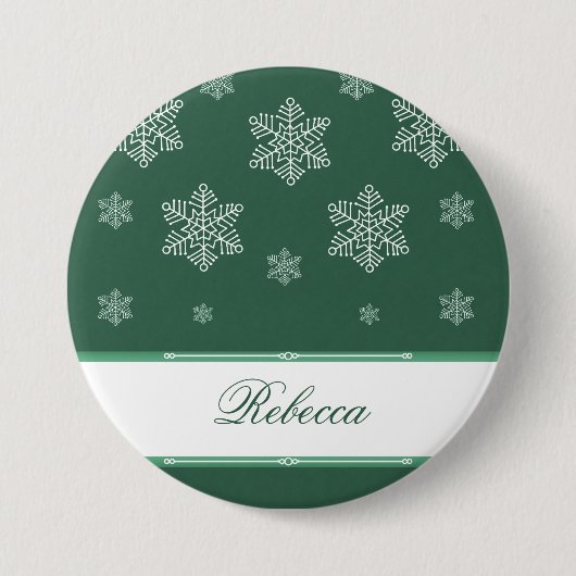 雪の休日ボタン、緑 缶バッジ (正面)