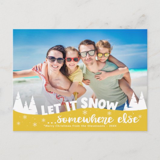 雪の休暇おもしろいビーチ シーズンポストカード (正面)
