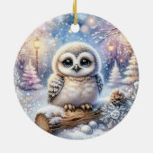 雪の光の中のフクロウの赤ちゃん セラミックオーナメント (裏面)
