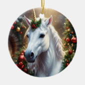 雪の光：魅惑的なクリスマス・ユニコーン セラミックオーナメント (正面)