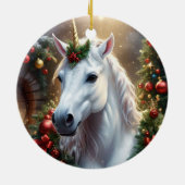 雪の光：魅惑的なクリスマス・ユニコーン セラミックオーナメント (裏面)