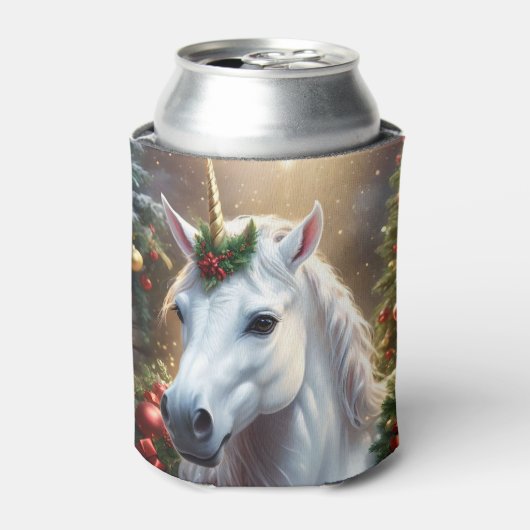 雪の光：魅惑的なクリスマス・ユニコーン 缶クーラー (缶正面)