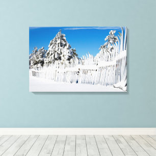 雪の写真で塗られるスキー塀 キャンバスプリント