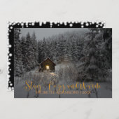 雪の写真で居心地の良い暖かいログキャビン 招待状 (正面/裏面)