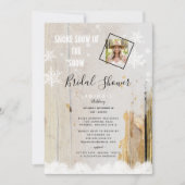 雪の写真に煙を素朴表示ブライダルシャワー 招待状 (正面)