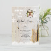 雪の写真に煙を素朴表示ブライダルシャワー 招待状 (スタンド正面)