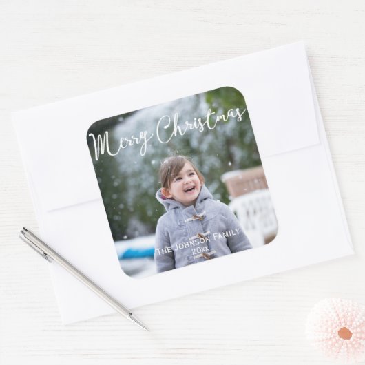 雪の写真クリスマスグリーティングススススススススクエアステッカー スクエアシール (封筒)