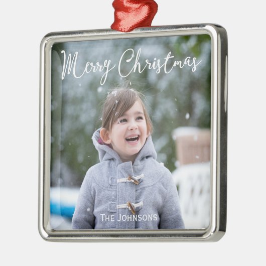 雪の写真クリスマスプレミアムスクエアオーナメント メタルオーナメント (左)