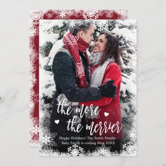 雪の写真クリスマス妊娠告知カード 招待状 (正面/裏面)