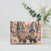 雪の冬にかわいいカナダ格言氷スケートで滑る シーズンポストカード (スタンド正面)