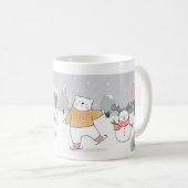雪の冬にアイススケートでホッキョクグマを引く コーヒーマグカップ (正面右)
