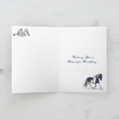 雪の冬に馬のトロッティング誕生日 カード (内部)