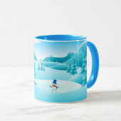 雪の冬のウッズキャビンと可愛い雪だるま マグカップ (正面右)