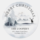 雪の冬のウッズクリスマス差出人住所 ラウンドシール (正面)