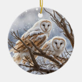 雪の冬のクリスマスにフクロウ セラミックオーナメント (正面)