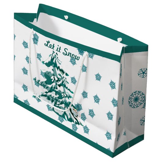 雪の冬のクリスマスウッドランドのカスタム ラージペーパーバッグ (正面アングル)