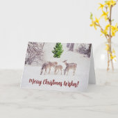 雪の冬のクリスマスカードに野生の鹿 カード (黄色い花)